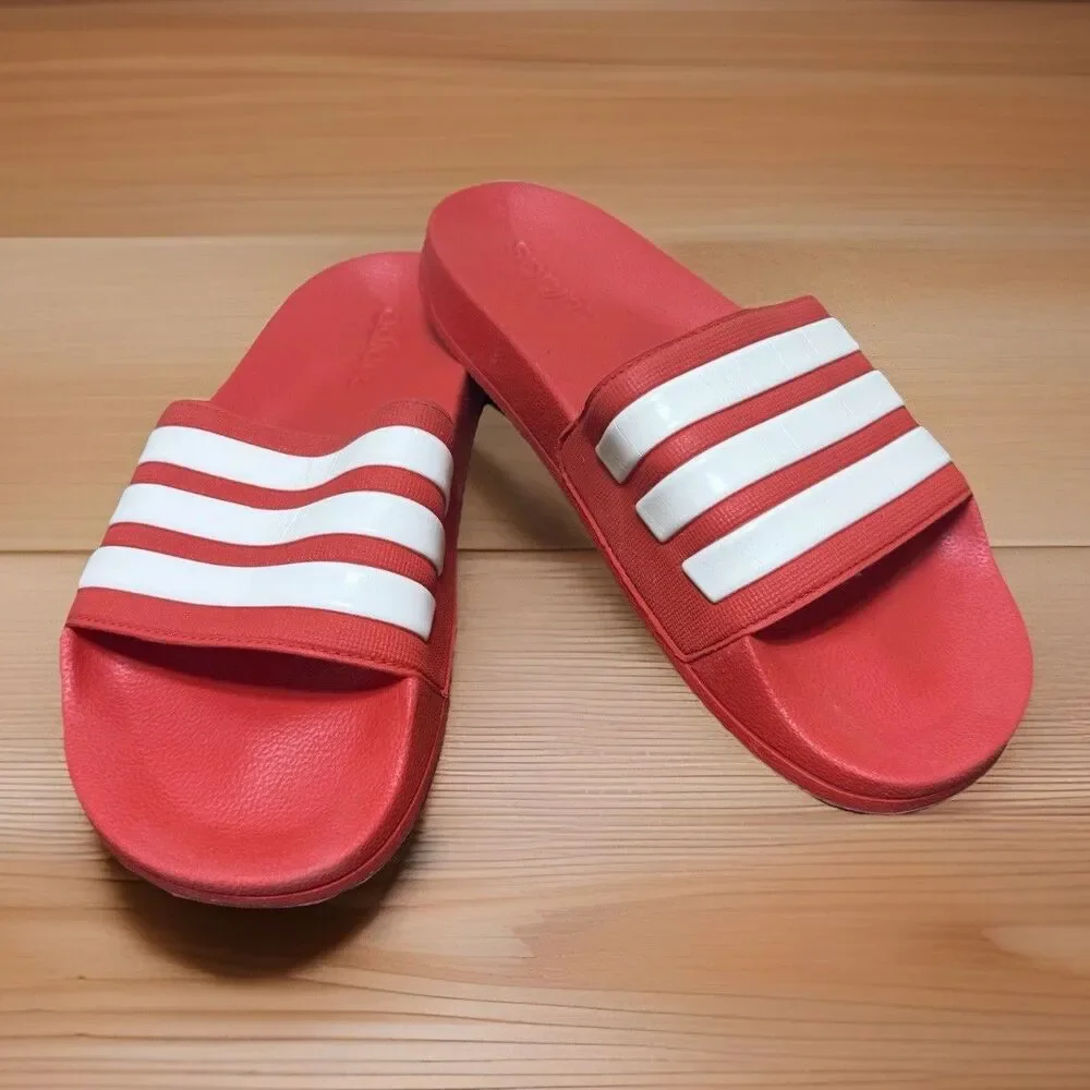 Adidas Unisex Adilette Shower Slide Sandal Vivid Red/White Sz.8 Slip On Athletic